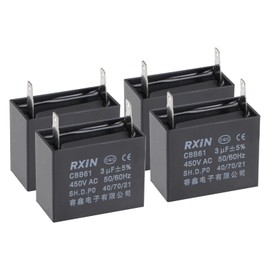 YOKIVE 4 Pcs CBB61 Run Capacitor, 450V AC 3uF 50/60Hz 2 Terminal Run Round Capacitor, Low Loss, Great for Washing Machines Motor (Black)