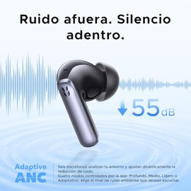 UGREEN EchoBuds Plus Audfonos Inalmbrico ANC Active Ruido Cancelacin 50H  6 Micrfonos, Hi-Res LDAC, Audio Espacial,In Ear, Bluetooth 6.0, Carga Rpida 