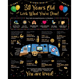 Ideas de regalo de cumpleaños para mujer y hombre para 39 años – Regalos de cumpleaños 39 para mujeres u hombres, tarjeta de cumpleaños para niños o niñas vida en números, decoraciones de cumpleaños 39 – Póster de cumpleaños 39 [Sin marco 8 x 10]