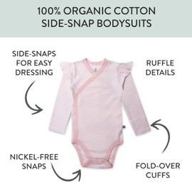 HonestBaby baby-girls 3 Pack Long Sleeve Side Snap Ruffle Shoulder Bodysuit 100% Organic Cotton for Infant Baby and Toddler Girls, Maui Floral, 24 Months