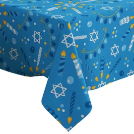 Xtremepads Hanukkah Garlands Dreidel Pattern Pattern - Rectangle Oblong Linen Tablecloth, 60" x 102" inches Washable Decorative Table Cloth