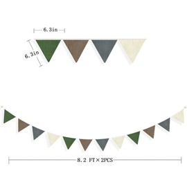 2Pack Green Brown Grey Bunting Banner Nursery Garland Double Sided Fabric Triangle Flags Pennant Streamers for Kids Jungle Safari Summer Camping Animal Birthday Baby Shower Room Party Decorations