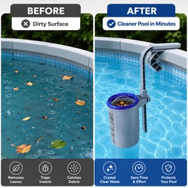 Pool Surface Skimmer for Above-Ground Pools – Wall Mount Cleaning Basket for Leaves, Bugs & Floating Debris
