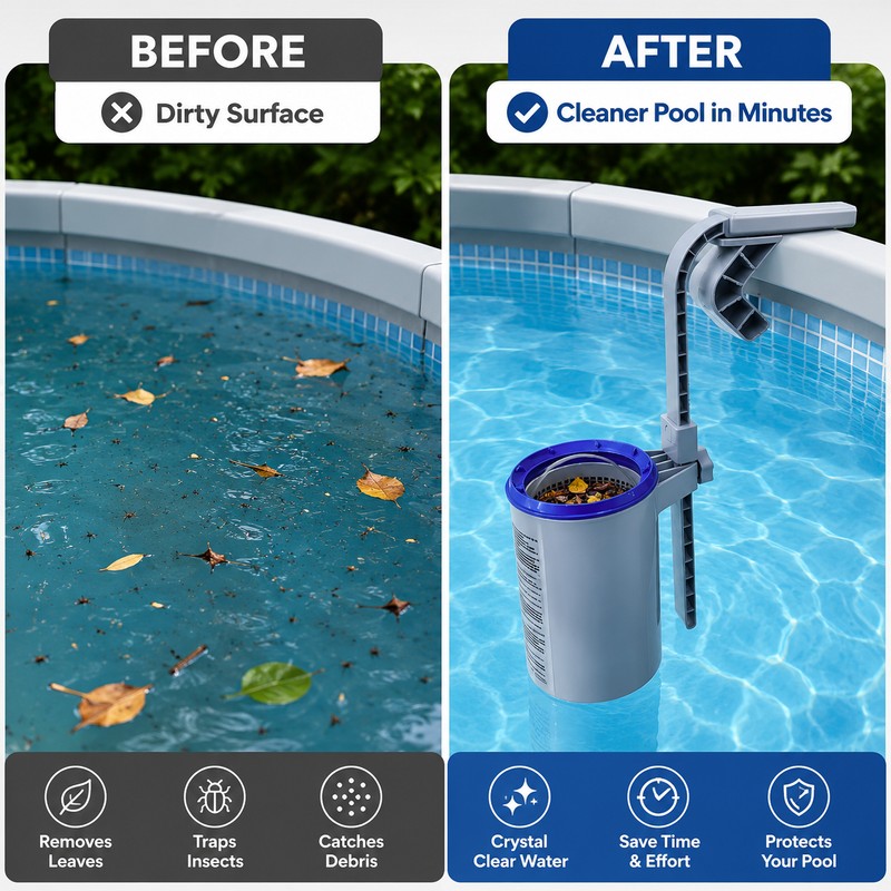 Pool Surface Skimmer for Above-Ground Pools – Wall Mount Cleaning