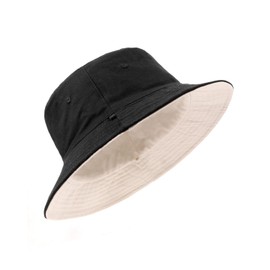 Zylioo Large Packable Summer Bucket Hats,Reversible Big Outdoor Travel Hats,Unisex Foldable Beach Sun Hat Black-Beige