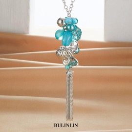 Bulinlin Silver Long Chain Women's Silver Pendant Chain with Tassels Fashion Jewellery Chain Long Birthday Gift for Women, Pearl Crystal, No Gemstone
