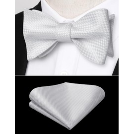 HISDERN Bow Ties for Men Polka Dot Selftie Bowtie and Pocket Square Classic Business Tuxedo Wedding Bowties Handkerchief, White, One Size