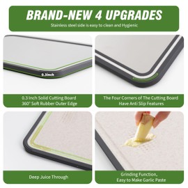 CLOUDVIBE Stainless Steel Cutting Boards for Kitchen, Double-Sided Chopping Board with Finger Guard, Hook, and Anti-Slip Design, 14x9.6 Inches