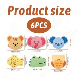 Watlikeup 6PCS Kids Bath Sponge, Cute Animal Pattern, Eco-Friendly, Soft & Comfortable, Gentle on Newborn & Toddler Skin