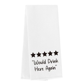 Funny Kitchen Towels Bar Towels Gifts for Bartender Women Men Wine Lovers Would Drink Here Again Bar Kitchen Decor Waffle Weave Tea Towels Hand Towels Dish Towels for Kitchen 14×23 Inches
