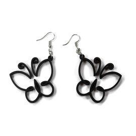Doodle Line Butterfly Earrings in Black - Rustic Wood Earrings with French Hooks