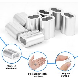 Flintronic 60PCS Wire Rope Crimping Loop Sleeves, M3 Aluminum Sleeves Clips, Double Hole Fittings Cable Crimps Sleeves for 3mm Wire Rope Clips and cable