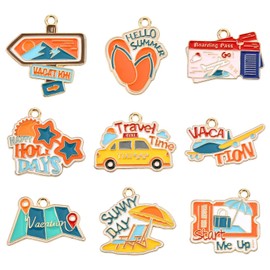 KitBeads 18Pcs 9 Styles Enamel Travel Charms Summer Beach Hawaii Vacation Charms for Bracelets Jewelry Making Earrings Necklaces Crafts Bulk, Enamel, No Gemstone