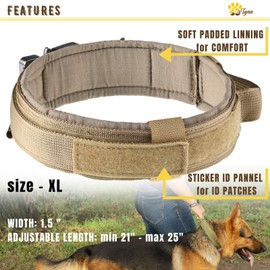 Tactical Dog Collar – Military K9 Dog Collar – Adjustable Dog Collar with Handle – Training and Service Dog Collar for German Shepherd (XL, Brown)