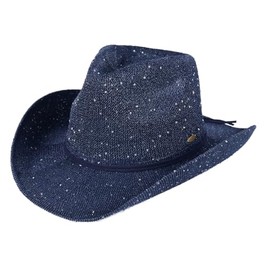 C.C Sparkly Sequin Cowboy Hat with Suede String Trim, Navy