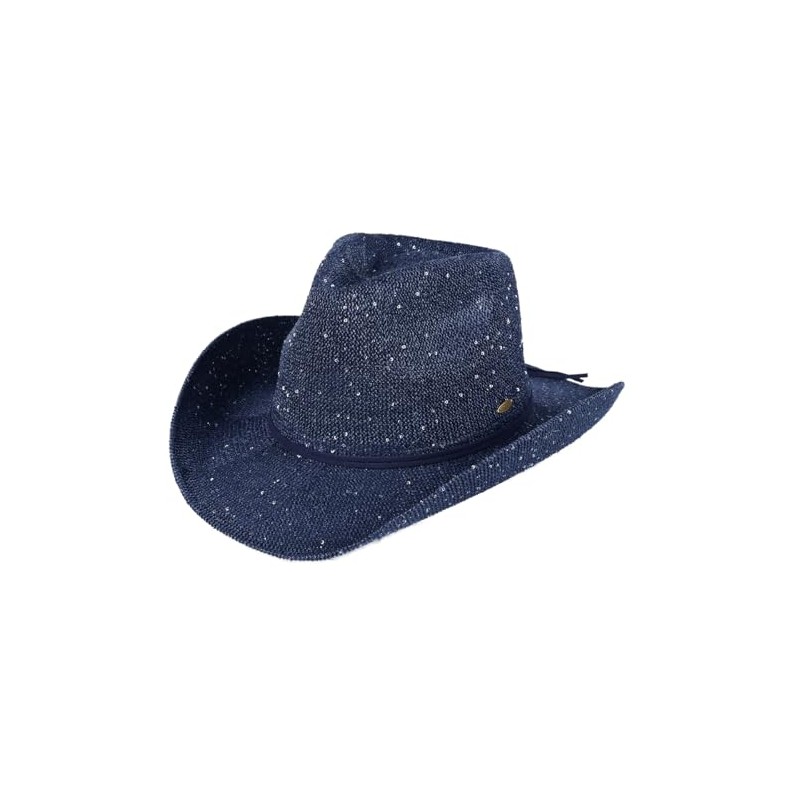 C.C Sparkly Sequin Cowboy Hat with Suede String Trim, Navy