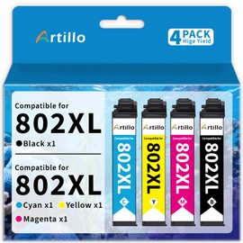 Artillo Remanufactured Ink Cartridge Replacement for Epson 802 802XL T802XL Ink Cartridges Work with Epson WF-4720 WF-4730 WF-4734 WF-4740 EC-4040 EC-4030 EC-4020 Printer (BCMY, 4 Pack)