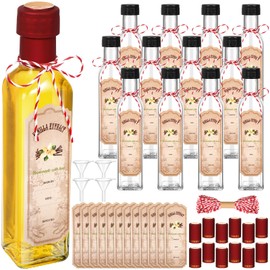 Tioncy 12 Pcs Vanilla Extract Bottles for Homemade Vanilla Jar Glass Square Bottle with Cap Shrink Band Sticker Syrup Food Storage Canister for Liquids Bean Sauce Spice Gift Giving(Red,8.5 oz)
