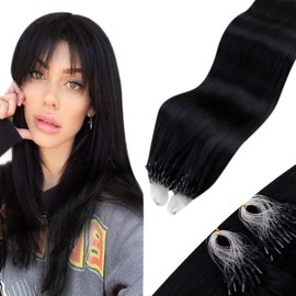 Hetto Micro Loop Hair Extension Microbeads Hair Extensions Micro Ring Hair Extensions Micro Link Hair Extensions #1 Jet Black 18 Inch 50g 50 Strands