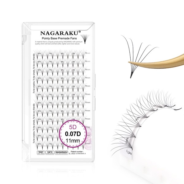 NAGARAKU 5D Prefabricated Fan Eyelashes, 120 Fans Volume, Premade Fans