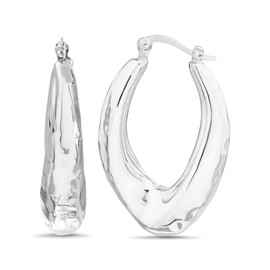 Willowbird Sterling Silver 38mm Hammered Textured U Shaped Hoop Earrings for Women Large Oval
