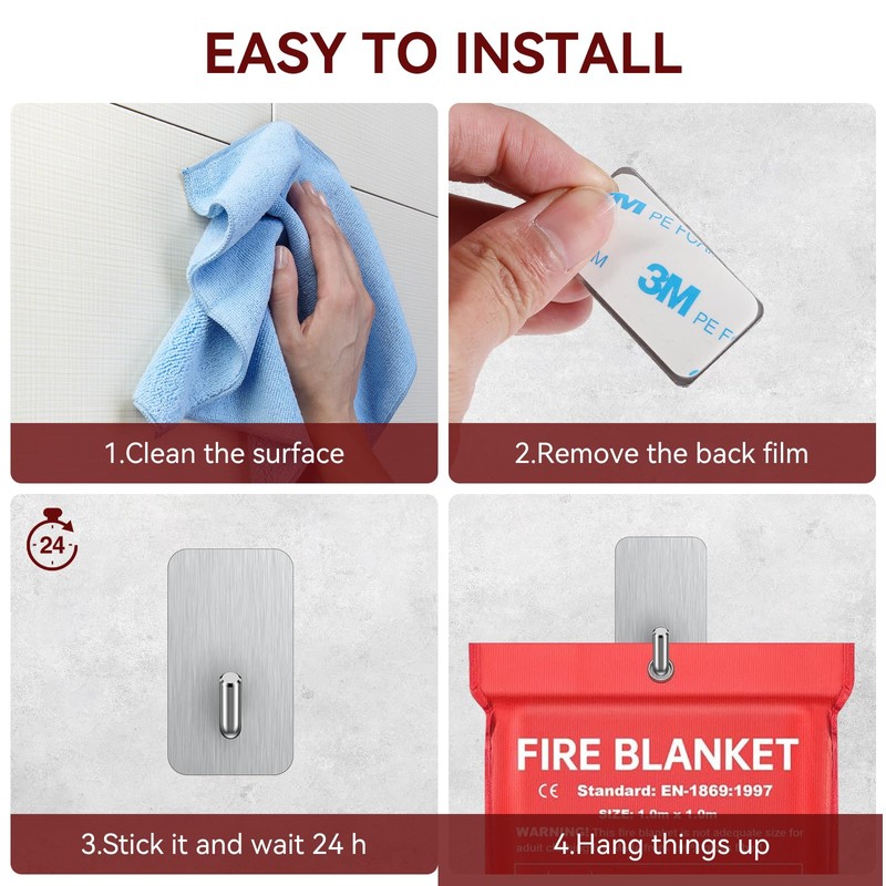 KRUI Mini Fire Blanket Hooks, Stainless Steel Adhesive Wall Hooks