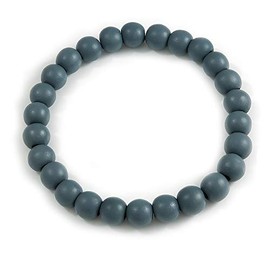 Avalaya Chunky Grey Round Bead Wood Flex Necklace - 44cm Long