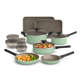 bella 21 Piece Kitchen Set with EverGood™ Ceramic Nonstick Coating​, Dishwasher & Oven Safe, All Stovetops Compatible, Tempered Glass Lids & Cool Touch Handles, Seaglass