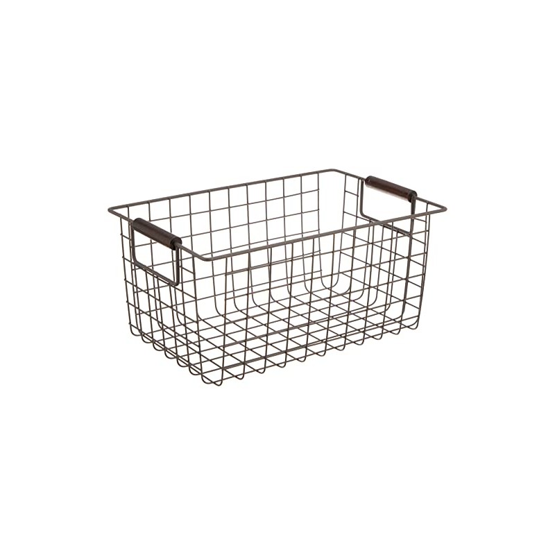 Pearl Metal N-8317 Basket, Brown, Small Wire Basket, Wood Handle