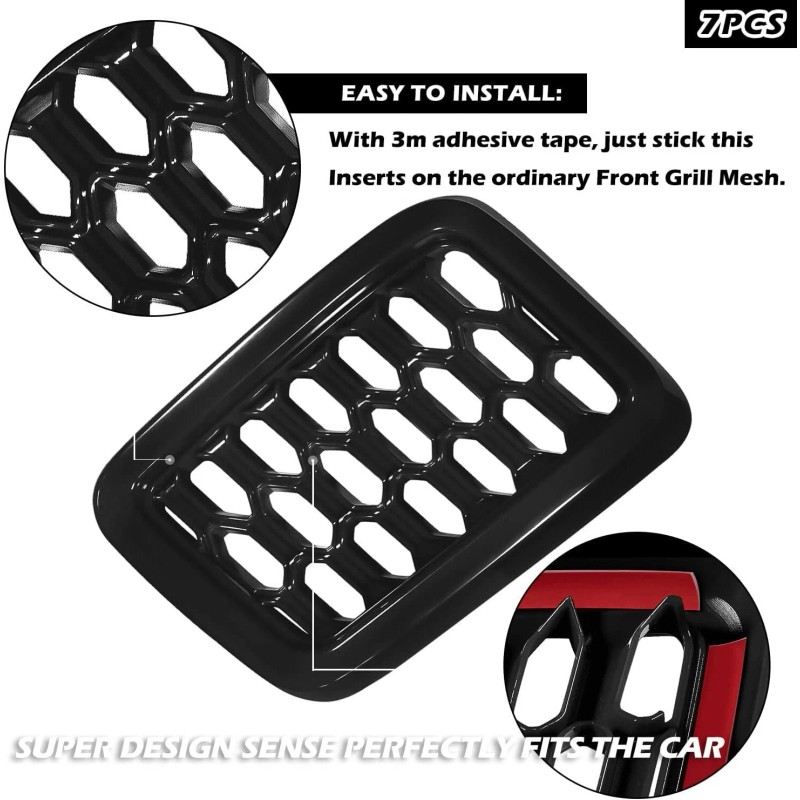 DW-Auto Honeycomb Mesh Front Grill Inserts Kits 7pcs For Jeep