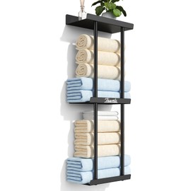 Towel Racks for Bathroom - Bathroom Towel Storage Rack Wall Mounted, Black Wall Towel Holder for Rolled Towels