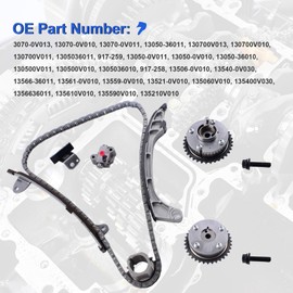 Timing Chain Kit with VVT Sprocket for 2009-2014 Toyota Camry, Highlander, RAV4, Sienna, Fits for 2.5L 2.7L Engine, 13050-0V010, 13070-0V010, Easy-to-Install OE Standard Replacement Set