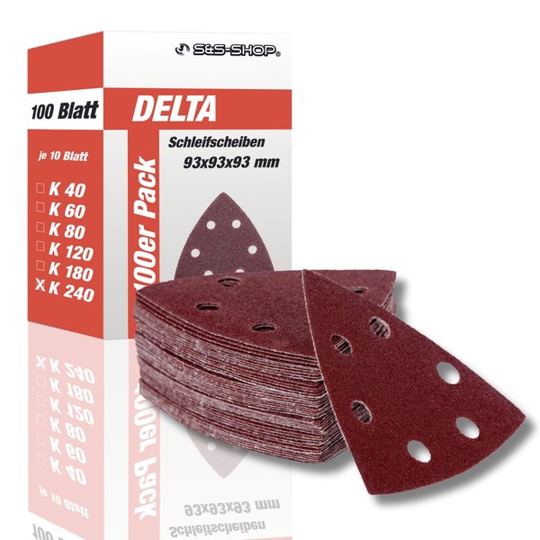 Delta Sanding Triangles with Velcro, Grit 240, Pack of 100,