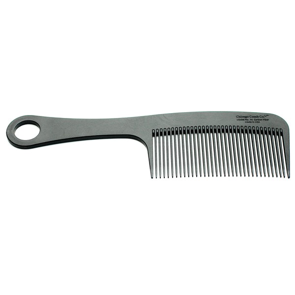 Chicago Comb Model 14 Carbon Fiber, Made in USA, Anti-static, Detangling, Styling & Shower comb, 8.4 inches (21 cm) long