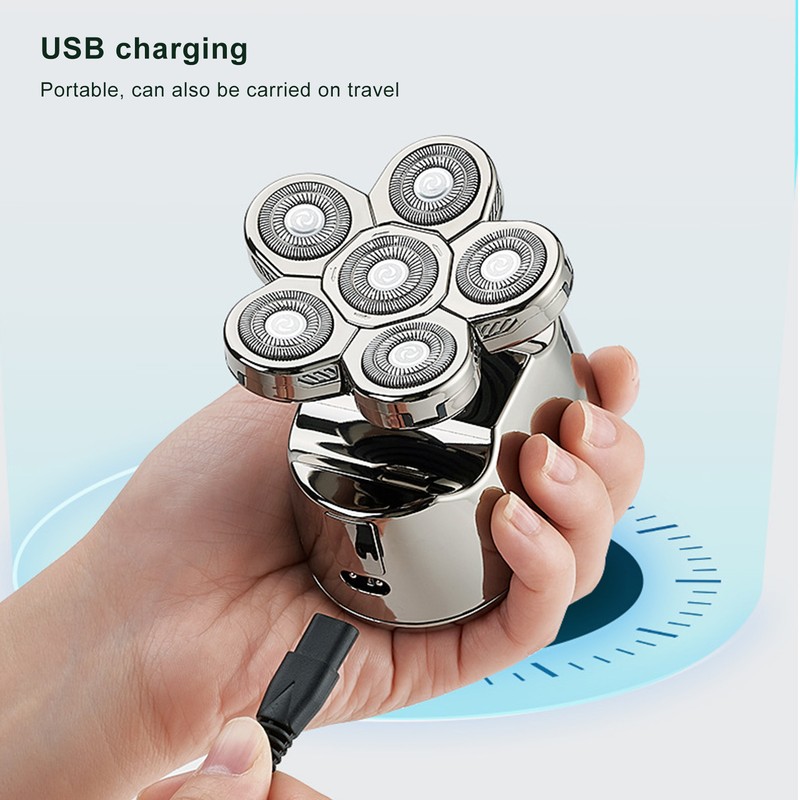 6 in 1 IPX6 Waterproof Electric Head Hair Shaver Automatic