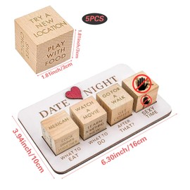 JVHLOV Wooden Date Night Dice, Portable Dice Set Romantic Funny Date Night Ideas, for Couples Unique Dice Games with Pouch Storage, for Couples,Valentine's Day,Birthday
