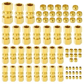 GASHER 67pcs Brass Compression Tube Pipe Fittings Assortment Kit, 1/8"1/4"3/8"1/2"5/8" Tube OD Compression Tube Pipe Fitting Connector&Sleeve Ferrules
