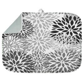 Sanwarm Absorbent Dish Drying Mat, Vintage Spring Leaf Gray Floral Flower Microfiber Pad for Kitchen Counter, Coffee Bar Decor, Heat Resistant and Reversible, 18" x 24"