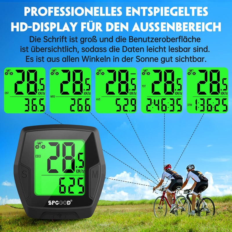 SPGOOD Wireless Bicycle Computer, Speedometer Bicycle, Bicycle Speedometer, Bicycle Computer