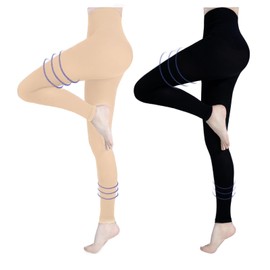 2 Pairs Compression Pantyhose for Women Men, 15-20 mmHg Footless Medical Graduated Compression Tights Compression Stockings