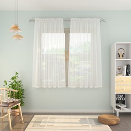 White Sheer Curtains 45 inches Long Sheers Living Room Voile Bedroom Kitchen Basement Linen Textured Window Curtain Panels Drapes Light Filtering Rod Pocket 2 Panels 52"x45"