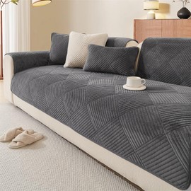 LINGKY Sofa Cover 1 2 3 4 Seater Non Slip Sofa Slipcovers Washable Soft Milk Fleece Sofa Cushion Covers Sectional Couch Covers Sofa Protectors from Pets/Kids/Dogs (Dark Grey,70x120cm)