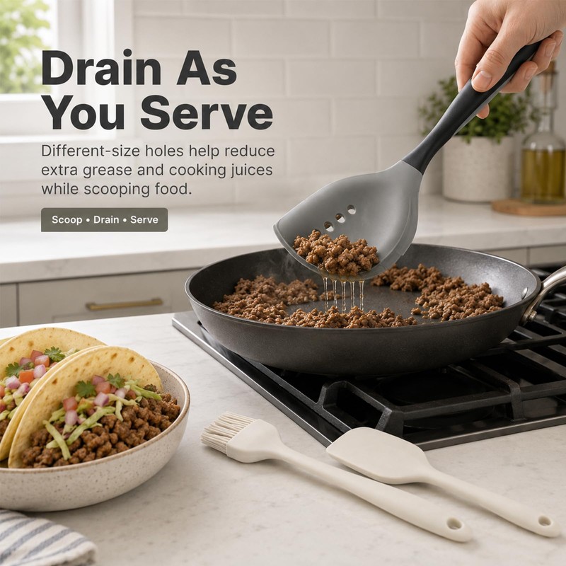 Meat Chopper Mincing Spatula, Silicone Ground Beef Masher with Drain