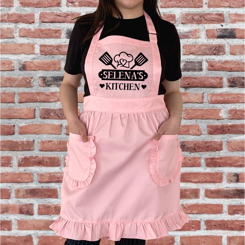 TEEAMORE Custom Ruffle Apron Your Name's Kitchen Cooking Baking Grilling
