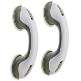 2 Pack Grab Bars for Shower and Bathtub - Heavy Duty Suction Shower Grab Bar for Seniors & Elderly - 12 Inch Suction Cup Safety Handle Removable Bath Handrails (No Drill Bathroom Safety Bars), Grey