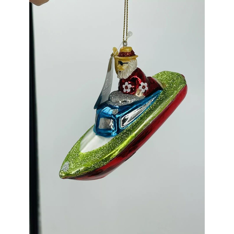 Raz Import Santa in Speedboat Christmas Figurine Glass Ornament 5"