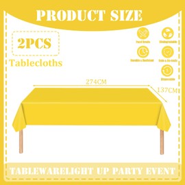 137 x 274 cm Yellow Plastic Tablecloth, 2 Pack, Yellow Party Tablecloths, Table Decoration, Yellow Tablecloth, Indoor Outdoor Party Picnic Dining Kids Birthday Tablecloths