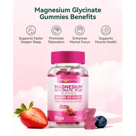 Magnesium Glycinate Plus Gummies 860mg, Sugar-Free, Non-GMO, Gluten-Free, Magnesium Gummies for Adults & Kids, Sleep, Relaxation & Focus, Magnesium Supplement for Women, Mixed Berry Flavor, 60 Count