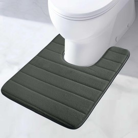 MI CASA Absorbent WC Toilet Rug Non-Slip U Shape Bath Mat Extra Soft Toilet Mat Pedestal Mat, Memory Foam Bathroom Toilet Mat for Floor, Quick-drying Machine-Washable, 50 x 60 cm (Dark Grey)
