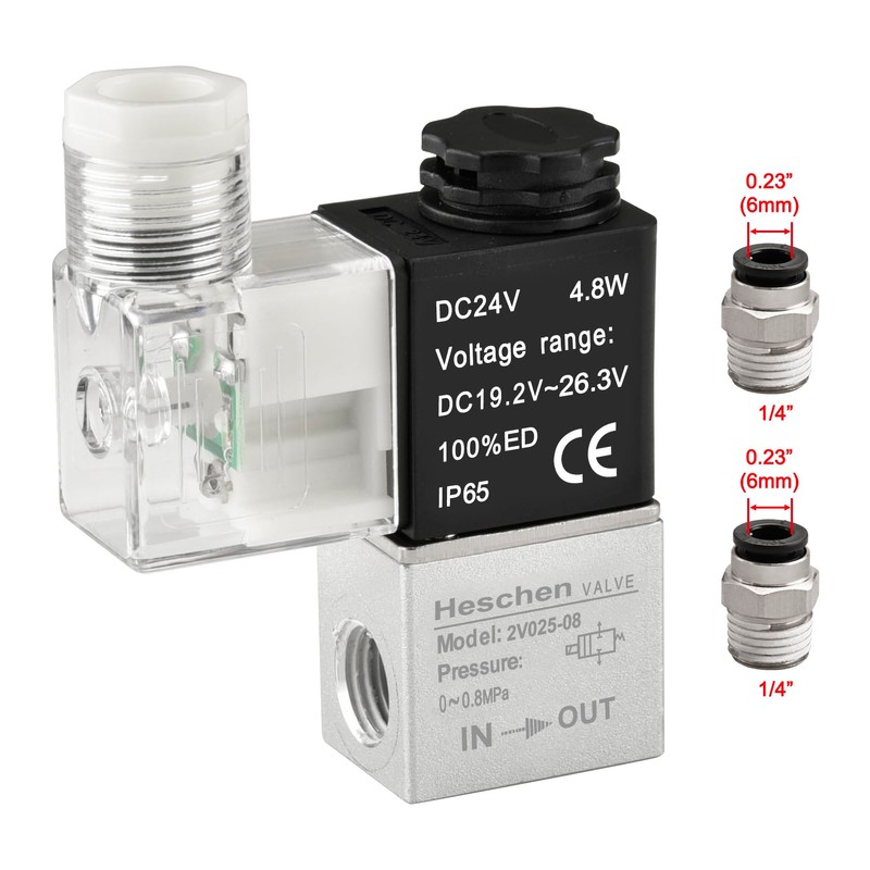 Heschen Electrical Pneumatic Solenoid Valve 2V025-08 24VDC PT1/4 2/2 Way